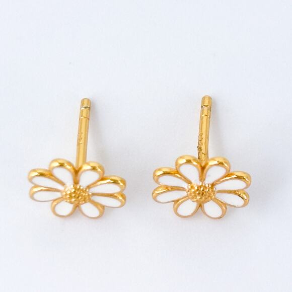 Vintage Sterling Silver 925 Gold Tone Daisy Flower Stud Earrings - Picture 4 of 8